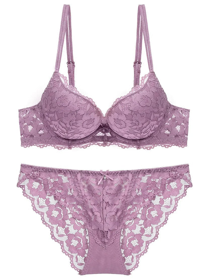 1 Set Elegant Lace Embroidery & Breathable Fabric Lingerie Set: Push-Up Bra, Drop Waist Sheer Panty - Ultimate Valentine's Day