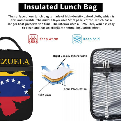 Venezuela Map Flag Country Thermal Insulated Lunch Bag Women Republic Of Venezuela Resuable Lunch Container for Outdoor Food Box