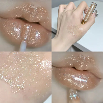 Glitter Liquid Lipstick Shimmer Metallic Clear Mirror Lip Gloss Plumping Oil Moisture Shine Lip Tint Sparkling Diamond Lip Oil