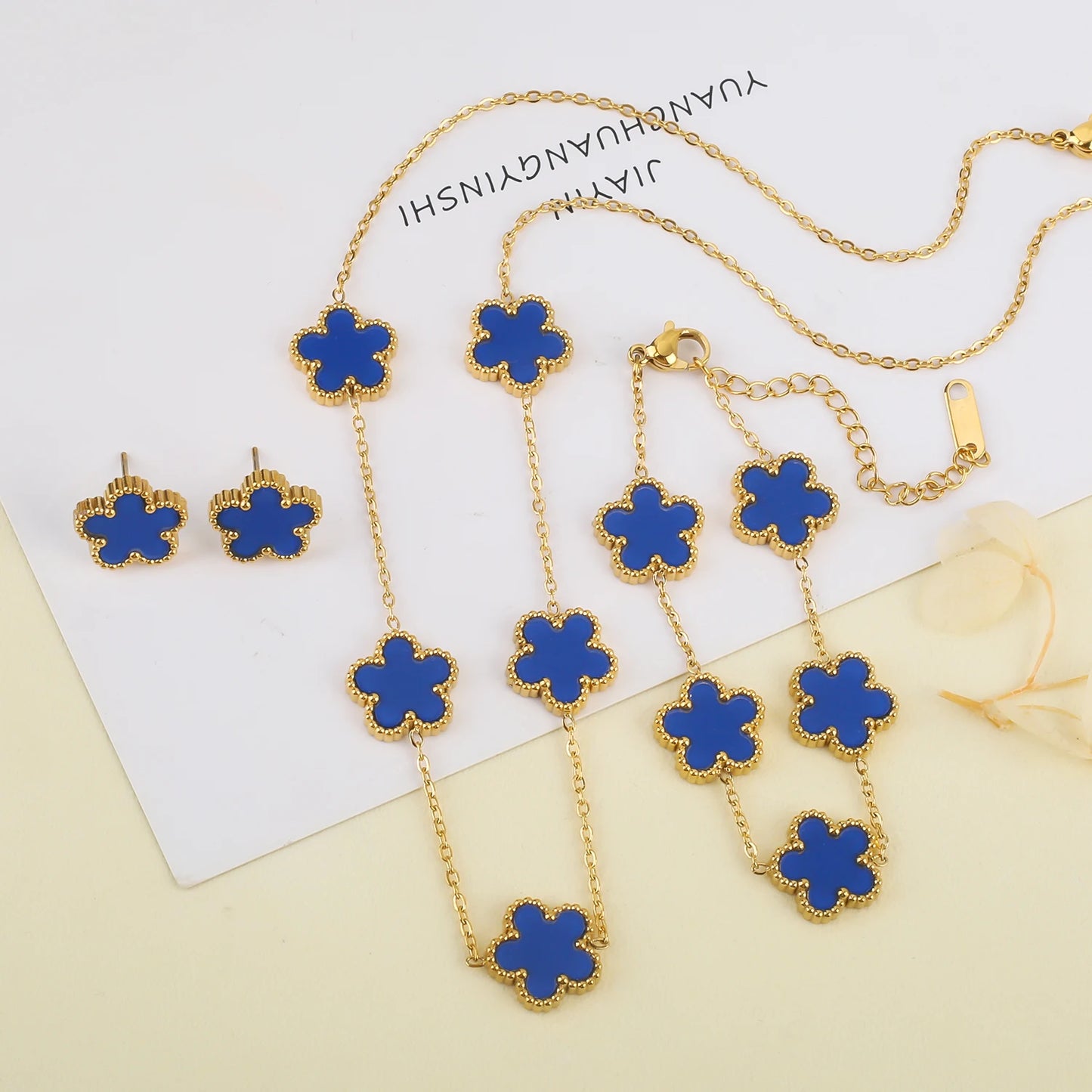 New Hot Trendy Luxury Five Leaf Flower Necklace Jewelry Earrings for Women Gift Fashion 316L Stainless Steel Clover Bracelets