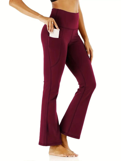 Women's Flared Pants with Pockets, Flared Leg Yoga Pants High Waist Fitness Casual Tummy Tuck Pants