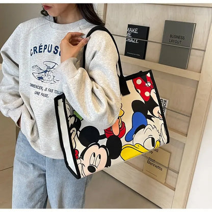 Disney Mickey Cartoon Cute Canvas Shoulder Bag Large Capacity Tote Bag Women's Fashion Mummy Bag Leisure Travel