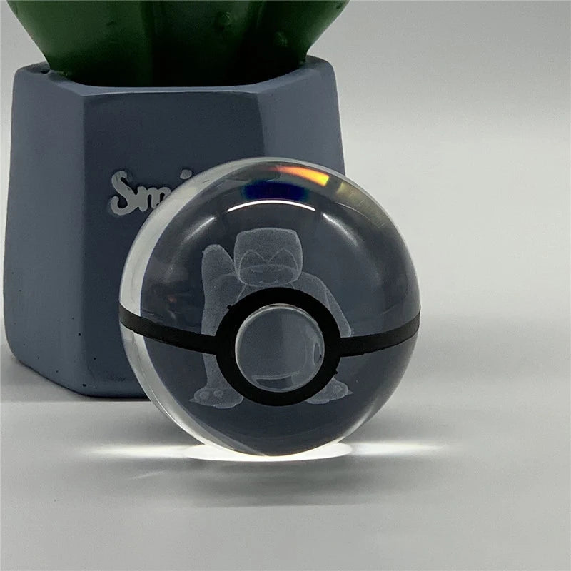 Pokemon 3D Crystal Ball Pikachu Figure Pokeball Engraving Crystal Charizard Model with Led Light Base Toys Anime Christmas Gift