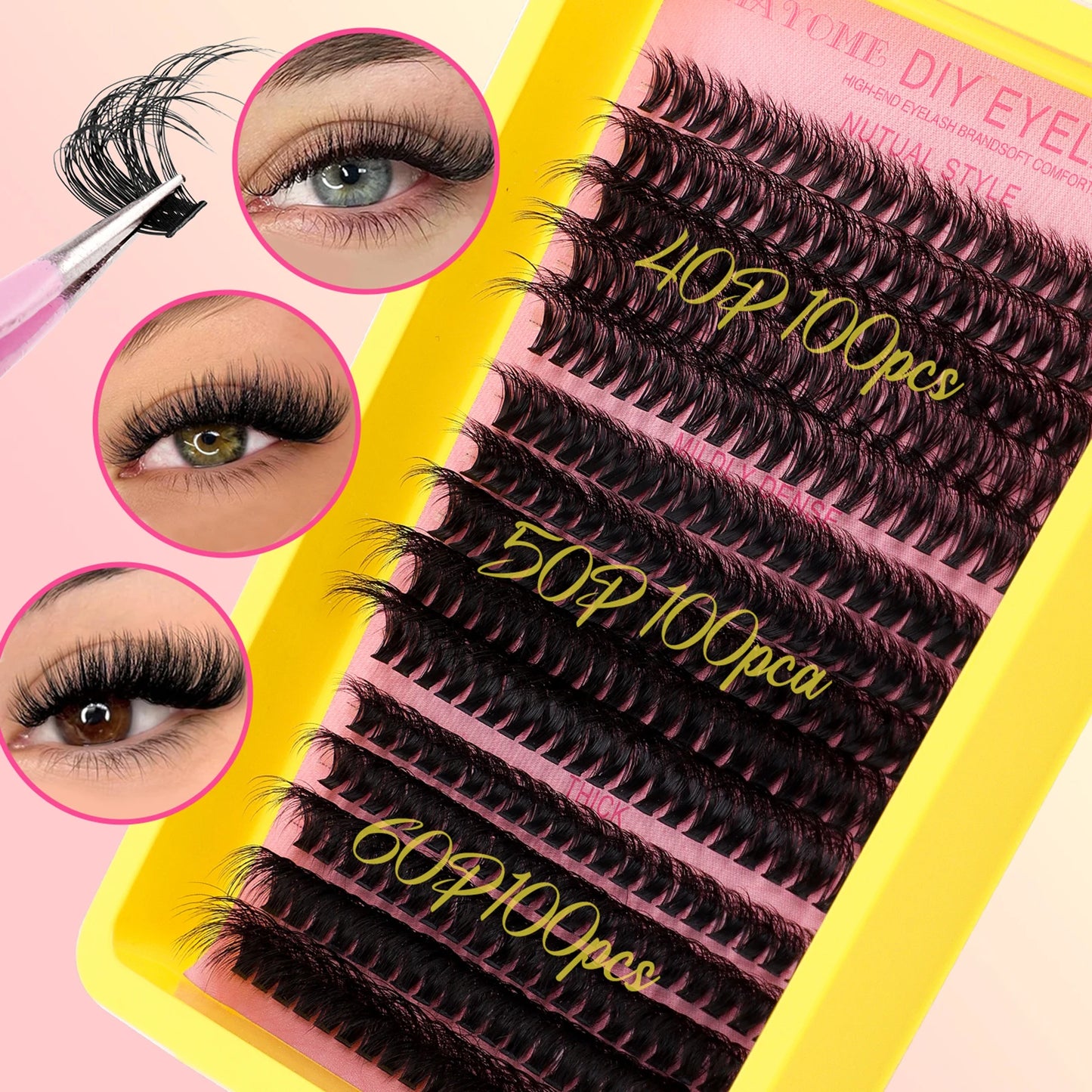 Fluffy Cluster Lashes set Bond and seal Glue Applicator kit Russian thick D Curl Natural eyelash Extension DIY Makeups supplies