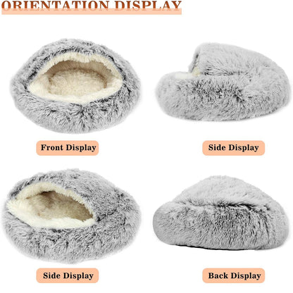 2 in 1 Soft Plush Pet Bed with Cover Round Cat Bed Pet Mattress Warm Cat Dog Sleeping Nest Cave for Small Dogs