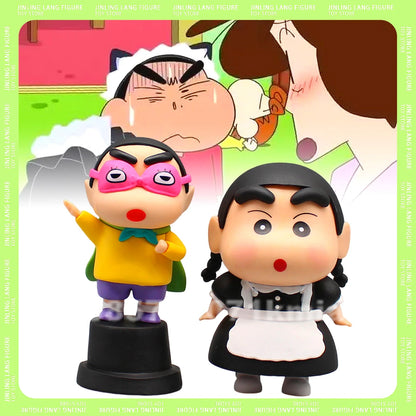 Crayon Shin-Chan 10cm Anime Figurine Shin-Chan Cos Maid Cape Superman Mini Action Figurine PVC Model Desk Decoration Toys Gifts