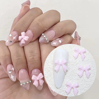 50Pcs Kawaii Bowknot 3D Cute Pink White Nail Art Decorations Nail Charms Accessories Manicure DIY Mini Bowknot Design Supplies