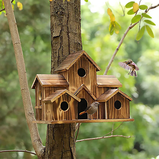 Wooden Bird Nest, Creative Pastoral Outdoor Parrot Bird Nest, Villa Style Bird Feeder Wooden Nests Box Garden Patio Decorative