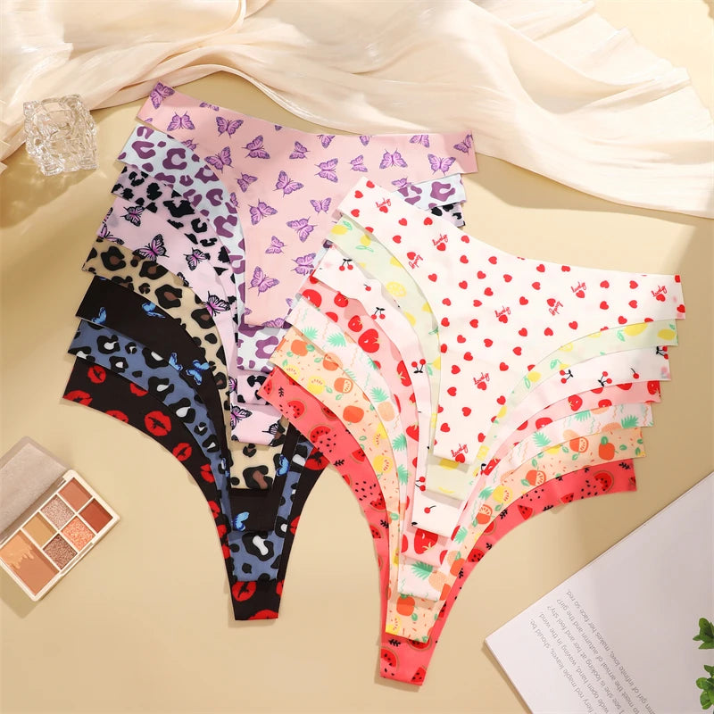 FINETOO 4Pcs Ultra Soft Underwear For Women Sexy Graphic Print Seamless Thongs Female Stretch Leopard G Strings Comfort Lingerie