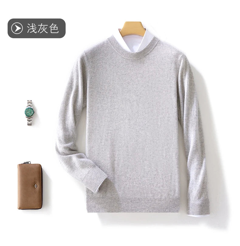 Fall/Winter New Cashmere Sweater Men's 100% Pure Wool Thick Crewneck Sweater Casual Knitted Bottom Shirt