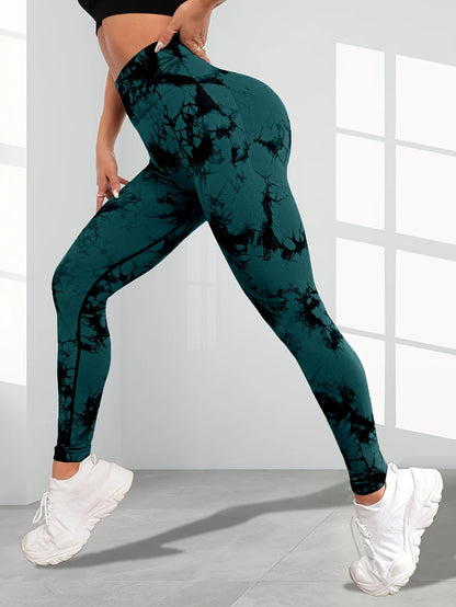 3pcs Women's Tie Dye Seamless Yoga Pants, High Waist Brushed Sweatpants Stretch Slim Fit Sports Tights Activewear.