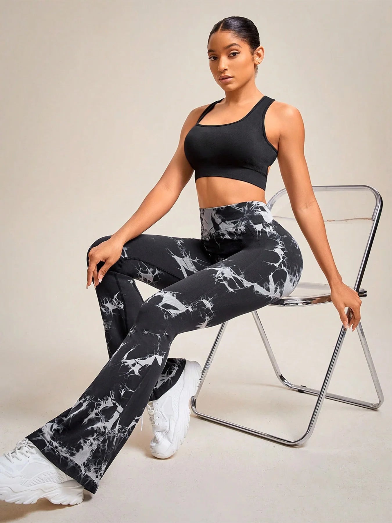 Sports Fitness Women High Waist Trumpet pants Tie-dye Casual Trousers