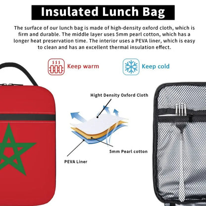 The Flag Of Morocco Thermal Insulated Lunch Bag Women Resuable Lunch Tote for School Office Outdoor Multifunction Food Box