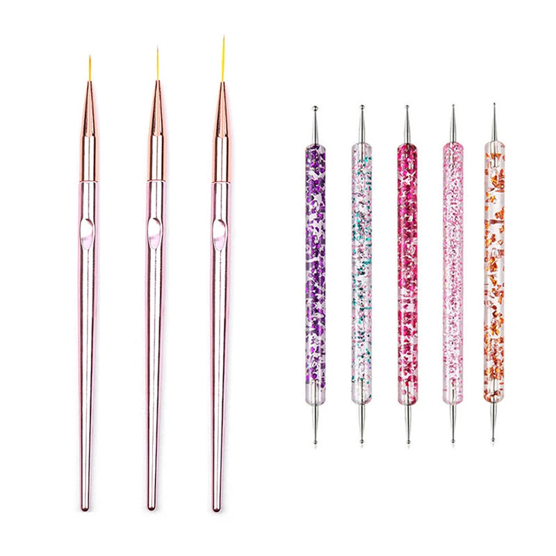 5/20Pcs Nail Art Brush Design Tip Painting Drawing Carving Dotting Pen FlatFan Liner Acrylic Gel UV Polish Manicure Tools