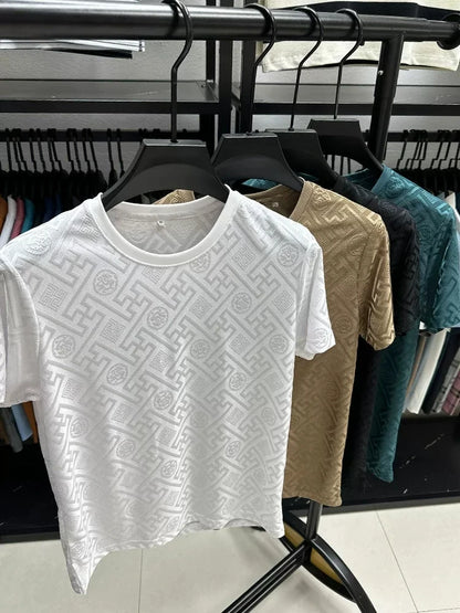 Summer fashion brand high-quality short sleeve men's round neck top exquisite jacquard design comfortable casual T-shirt