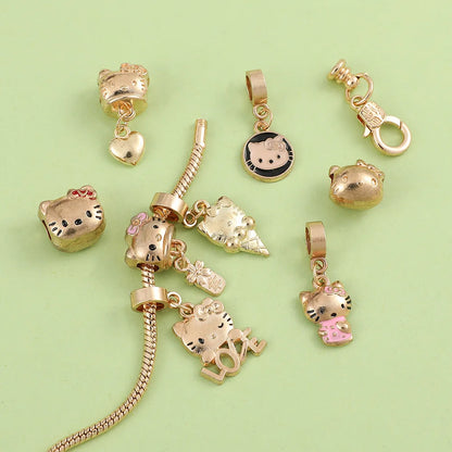 Hello Kitty Gold Plated Bracelets With Charms for Women High Quality Fashion Jewelry for Girl Kawaii Sanrio Party Gifts