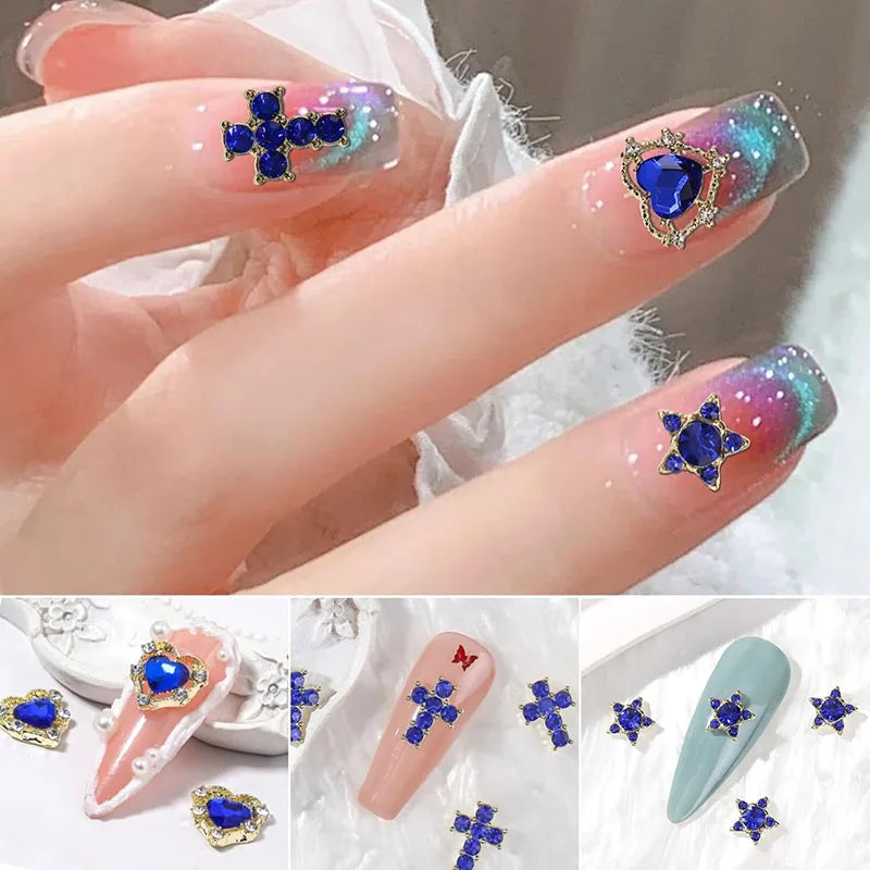 30Pcs Pink Nail Charms Alloy Rhinestones 3D Star Butterfly Heart Cross Gem Nails Crystal Diamond Nail Art Decoration Accessories