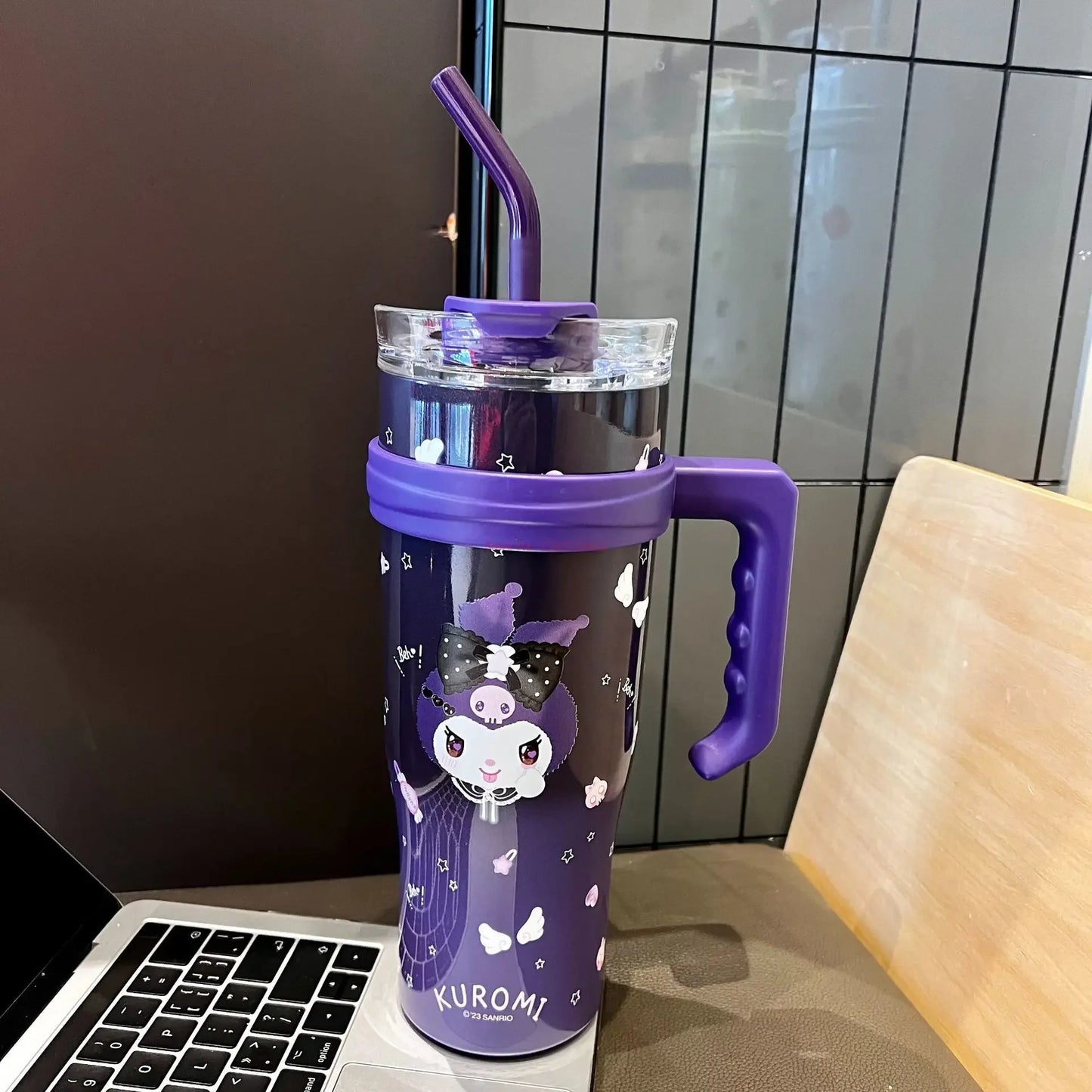 1200ml Sanrio Thermos Bottle Cute Hello Kitty Kuromi Cinnamoroll Melody Cartoon Large Capacity Straw Stainless Steel Bottle Gift