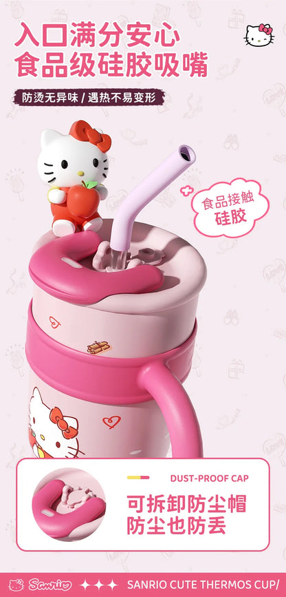 Sanrio Insulated Water Bottle Hello Kitty Cute Figure Large Capacity Straw Thermos700ml  Cup My Melody Cartoon kids Cup Gifts