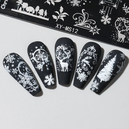 Cartoon Nail Stamping Plate Winter Cute Christmas Penguin Snowman Snowflake Leaf Nail Printing Stencil Templates Manicure Tools