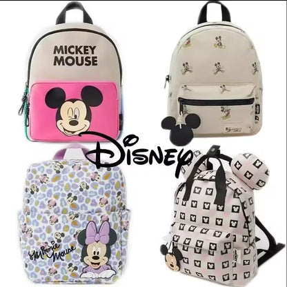 Disney Mickey Mouse Cartoon Fashion Backpack Women's Minnie Canvas School Bag Fashion Large Capacity Backpack Girls Mochila