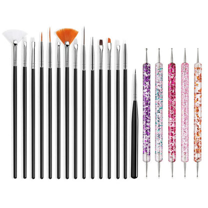 5/20Pcs Nail Art Brush Design Tip Painting Drawing Carving Dotting Pen FlatFan Liner Acrylic Gel UV Polish Manicure Tools