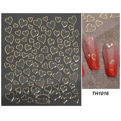 3D Holographic Silver Wave Lines Nail Sticker Decor Laser Heart Star Moon Adhesive Sliders Metal Geometry Stripe Manicure TH182