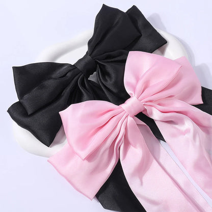 2Pcs/Set Elegant Bow Ribbon Hair Clip Women Fashion Solid Bowknot Satin Hairpin Barrettes Girls Ponytail Clip Hair Accessories