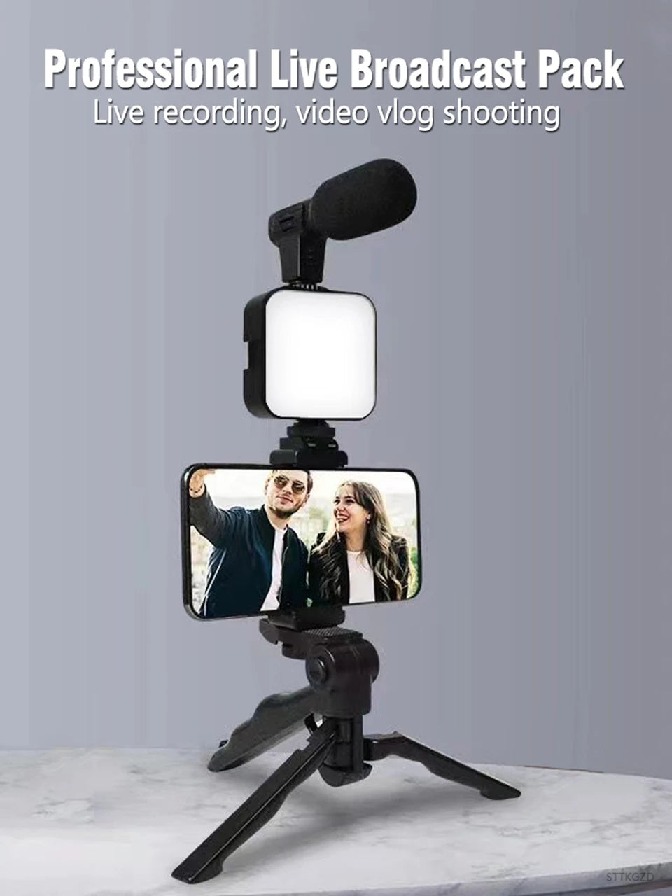 AY49 Smartphone Vlogging Kit With Tripod Phone Holder Mini Microphone LED Fill Light Starter For TikTok Live Stream Video YouTub