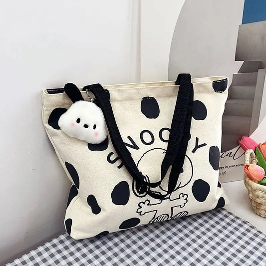 Canvas Bag Women High Capacity Bag Fashion Cartoon Snoopy Handbag Versatile One Shoulder Tote Bag Christmas Present for Girls