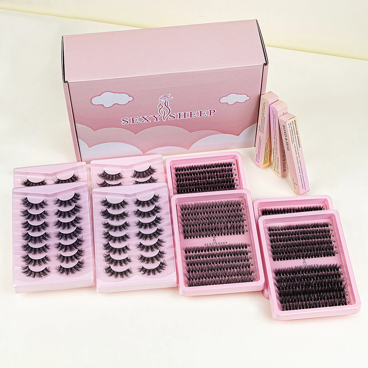 Flase eyelashes Gift box with 3pcs bond and seal,1pcs tweezer,1pcs lash brush,8pcs false eyelashes festival gift makeup tool