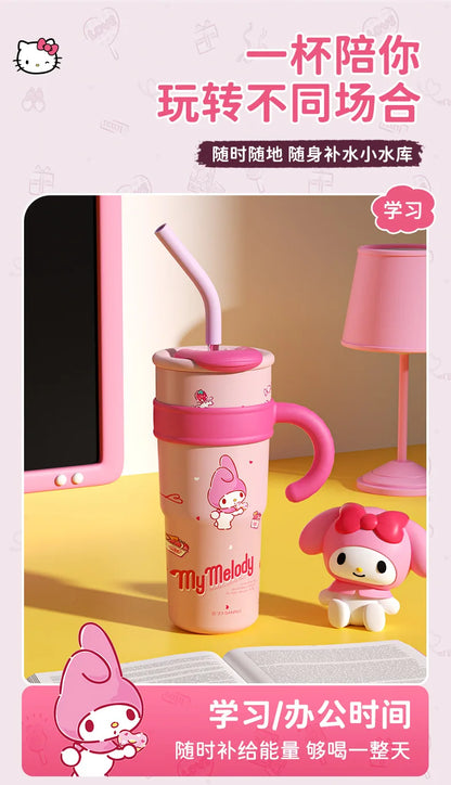 Sanrio Insulated Water Bottle Hello Kitty Cute Figure Large Capacity Straw Thermos700ml  Cup My Melody Cartoon kids Cup Gifts