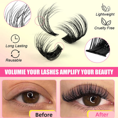 Fluffy Cluster Lashes set Bond and seal Glue Applicator kit Russian thick D Curl Natural eyelash Extension DIY Makeups supplies