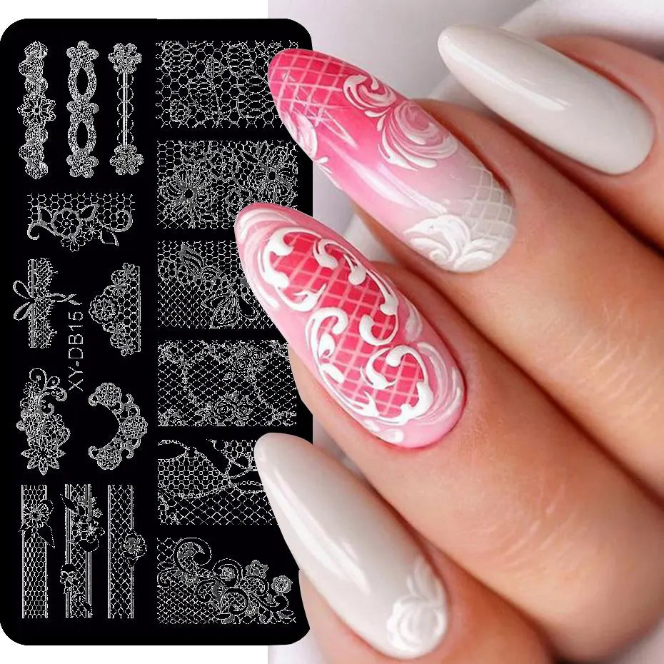 Lace Flower Nail Art Stamping Plate Wedding Bohemian Style Polish Printing Template Plate Floral Nail Art Stencils Manicure Tool