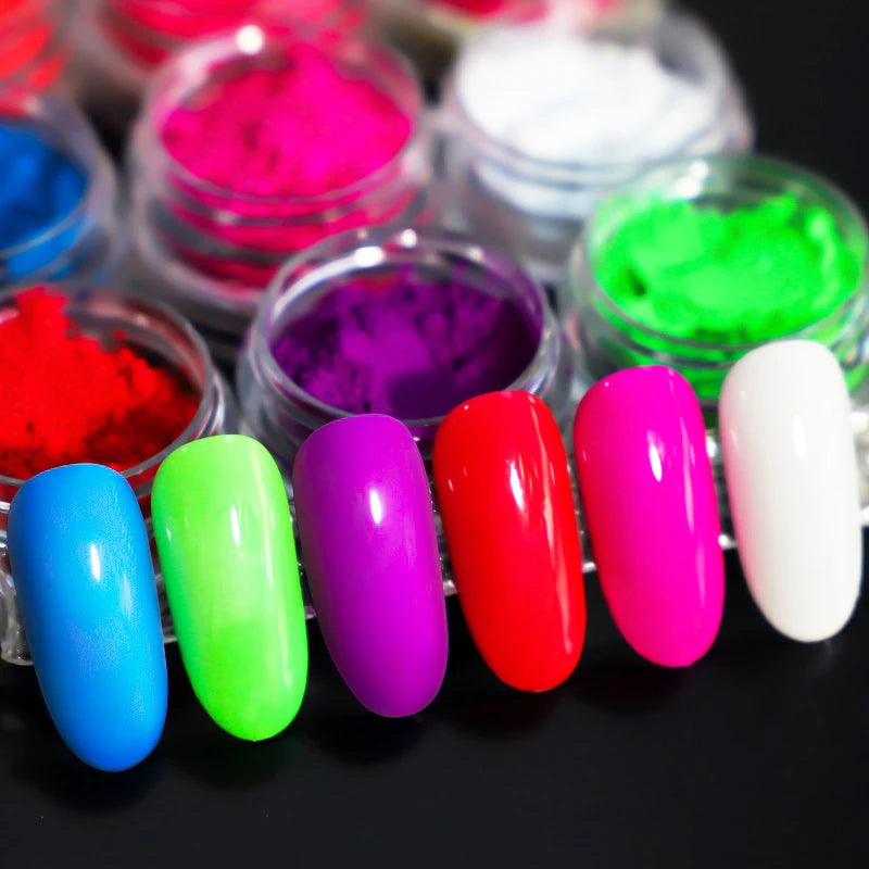 Neon Phosphor Pigment Powder Fluorescent Nail Glitter Set Shinny Ombre Chrome Dust DIY Gel Polish Manicure Nails Art Decoration