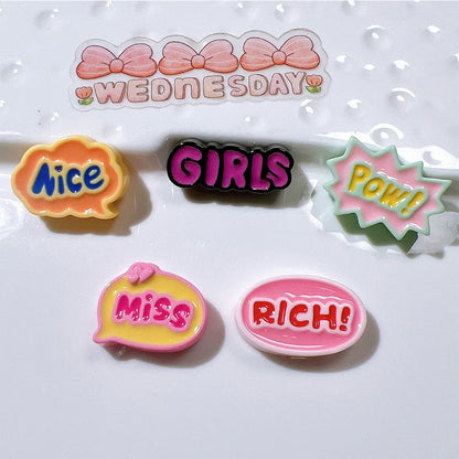 10PCS Shiny Bubble English Sign Miniature Resin Flat Back Cabochons For Hairpin Scrapbooking DIY Home Decor Craft Accessories