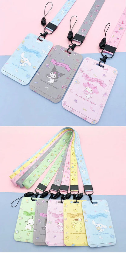 Kawaii Sanrio Cinnamoroll My Melody Anime Keychain Pendant Purin Dog Cat Cute Card Holder Plastic Lanyard Card Holders for Girl