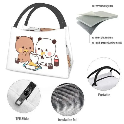 Kawaii Mochi Cat Peach And Goma Thermal Insulated Lunch Bags Women Resuable Lunch Tote for Outdoor Picnic Storage Meal Food Box