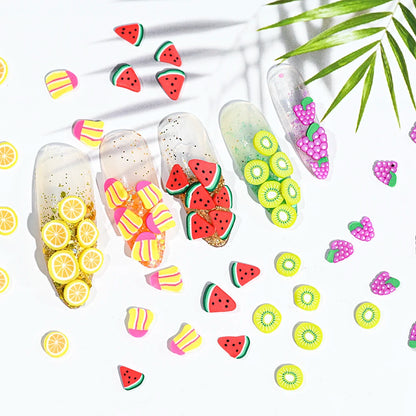 1000pcs Mixed 3D Fruit Slices Nail Charms Polymer Clay DIY Designs Slice Lemon Nail Art Decor Soft Clay Polish Manicure Supplies