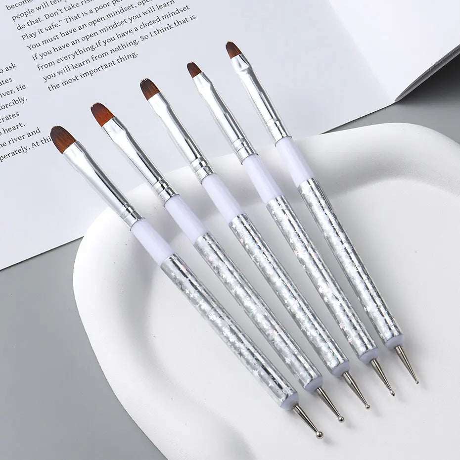 5Pcs Carving Nail Art Brush 3D Painting Drawing Dotting Design Pen Dual-ended Acrylic Gel UV Polish Professional Manicure Tools