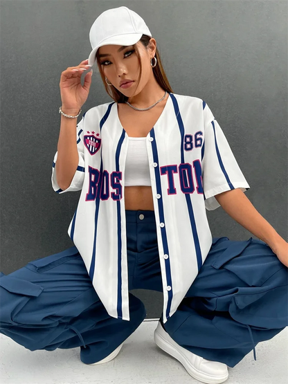 Boston 92 New York Baseball Tshirt Women Fashion Trend Button Streetwear Sport Top Men Casual Training Tee Baseball Jersey