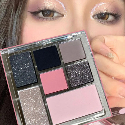 Pink Black Color Shimmer Eyeshadow Palette Glitter Sequins Shiny Eye Shadow Eye Pigments Millennial Style Girls Makeup Pallete