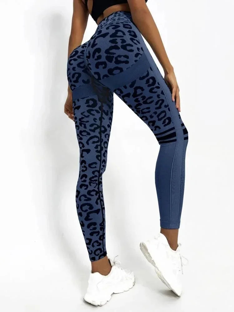 Women Leopard Seamless Yoga Pants High Waist Lifting Hip Honey Peach Hip Fitness Pants Yoga Suit Tight Running Sports Pants