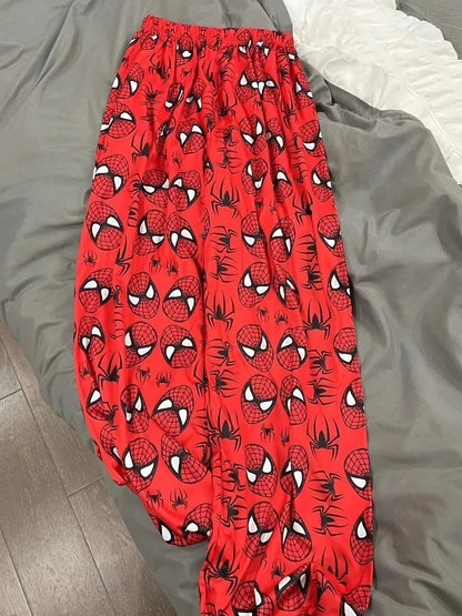 Miniso Spiderman Hello Kitty Cartoon Women's Pajama Long Pants Spring/Summer Edition Home Leisure Couple Pants Sleep Pants