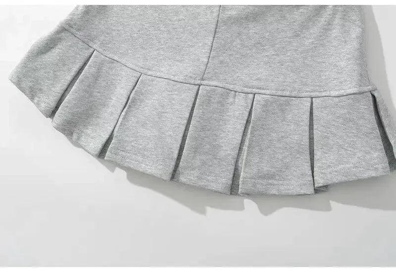 2024 Terry Fabric Y2K Mini Skirt Women Low Waist Wide Pleat Light Grey Sexy Vintage A-line Pleated Skirt Casual Skort Summer