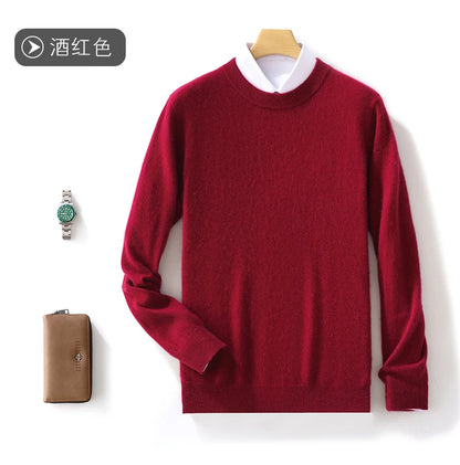 Fall/Winter New Cashmere Sweater Men's 100% Pure Wool Thick Crewneck Sweater Casual Knitted Bottom Shirt