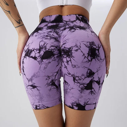 Yoga Shorts for Women Sports Tie Dye Seamless Cycling Running Shorts High Waisted Sports Workout Gym Fitness Shorts S M L XL