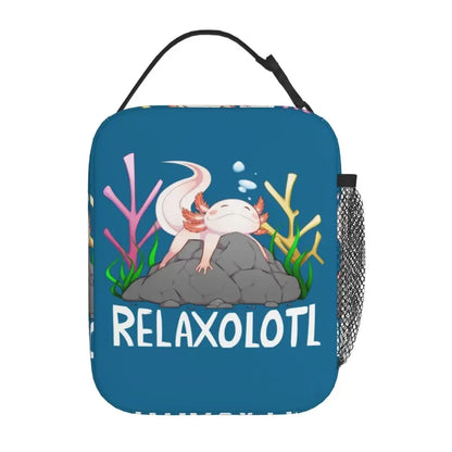 Axolotl In Pocket Insulated Lunch Bags for Women Amphibian Exotic Animal Resuable Thermal Cooler Bento Box Kids School Children