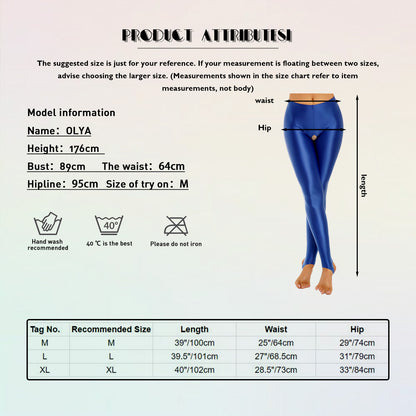 Womens Lingerie Glossy Open Crotch Stirrup Tights Leggings Stretchy Smooth Mid Waist Elastic Waistband Compression Skinny Pants