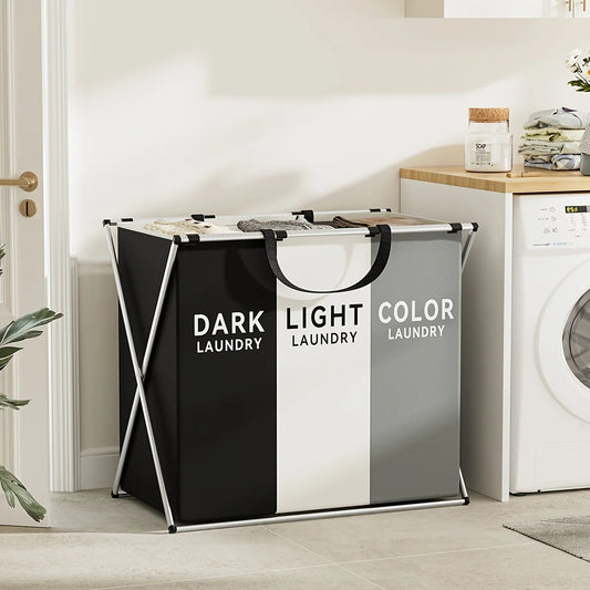 1 PC Large Laundry Hamper 3 Sections Divided Laundry Basket Foldable Washing Bin Dirty Cloth Storage Bag